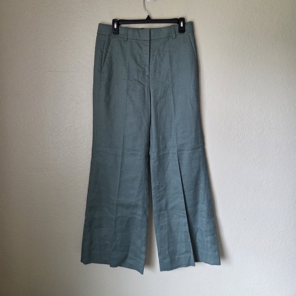 NWT J.Crew Carolina Flare Pant In Stretch Linen Blend Size 8 Green - Picture 2 of 8